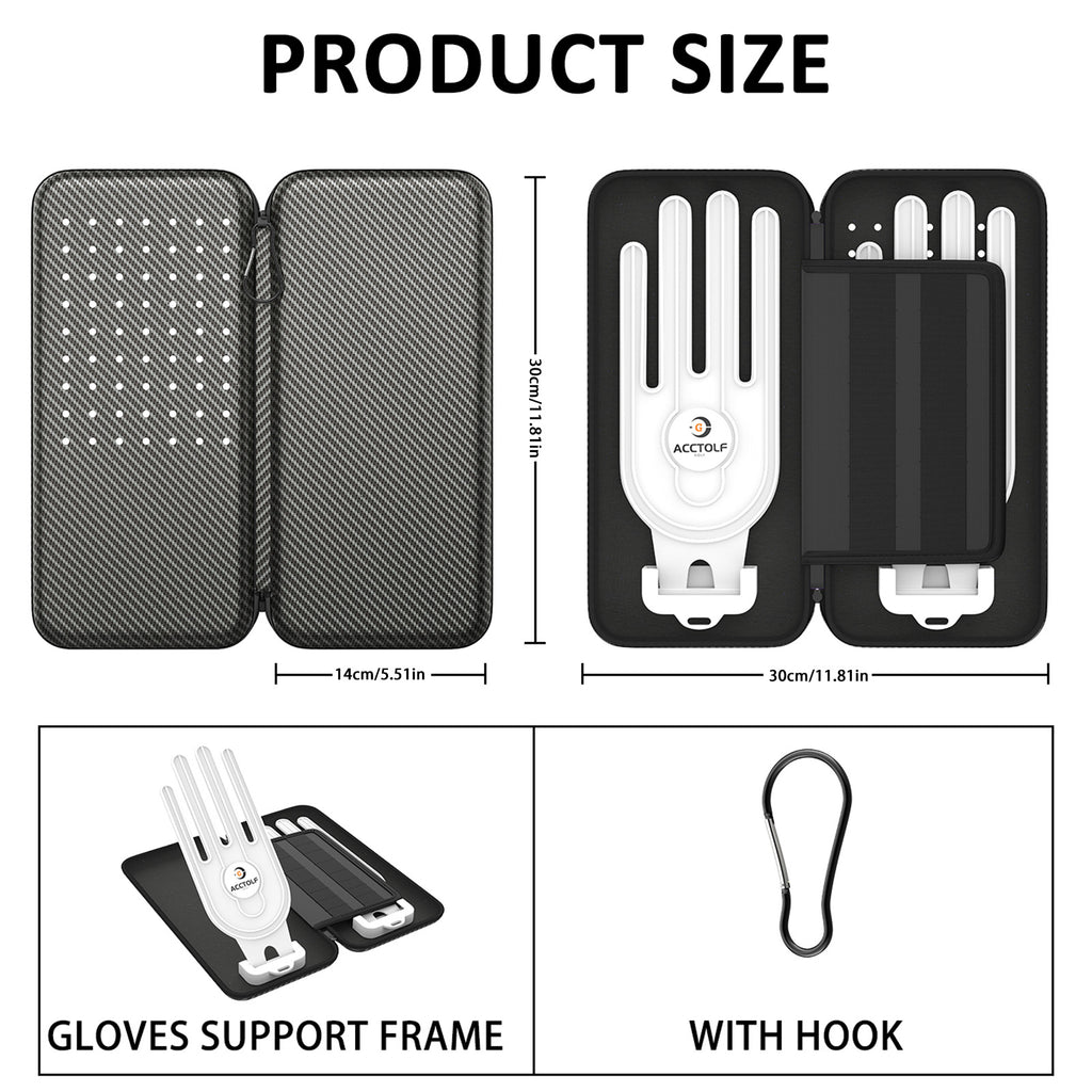 Grey Golf Glove Bag with Dual Glove Support Frame & Hook - Convenient Storage for Tees, Ball Markers and Golf Accessories