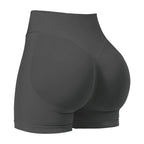 L Grey High-Elastic Hip Yoga Shorts - Seamless Mid-Intensity Pilates Workout Shorts