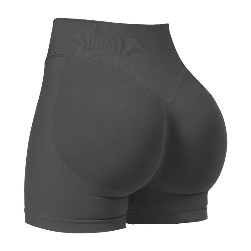 XL Grey High-Elastic Hip Yoga Shorts - Seamless Mid-Intensity Pilates Workout Shorts