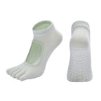 Macaron Green 3-Pack Women's Non-Slip Five-Finger Yoga Socks - Open Back Combed Cotton Pilates & Fitness Grip Socks for Professional Exercise