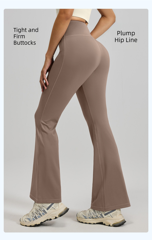 XL Coffee High-Waisted Flared Yoga Pants – Sculpting & Slimming Fitness Leggings