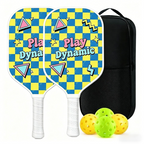 Yellow and Blue Pickleball Paddle Set - Fiberglass Face with PP Honeycomb Core, 2 Paddles 4 Balls & Carry Bag - Lightweight Vibration Dampening Grip for Beginners & Family Play