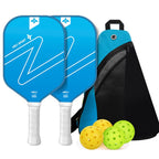 Blue Gradient Pickleball Paddle Set -  Fiberglass Paddles with PP Honeycomb Core, 2 Paddles 4 Balls & Carry Bag