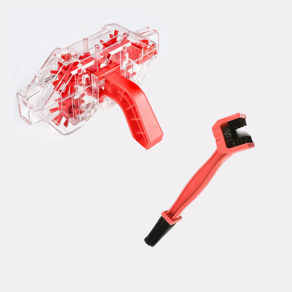 Red Transparent Bicycle Chain Cleaner with Visualization Design - Immersion Wash Tool for Road & Mountain Bikes + Bonus Cleaning Brush