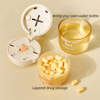 Beige 3-in-1 Pill Cutter, Crusher & Organizer Box with Built-in Water Cup - Portable Medicine Storage Container with Precision Quarter/Half Splitter