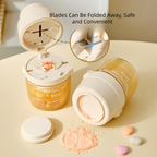 Beige 3-in-1 Pill Cutter, Crusher & Organizer Box with Built-in Water Cup - Portable Medicine Storage Container with Precision Quarter/Half Splitter