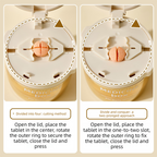 2 Pcs Beige 3-in-1 Pill Cutter, Crusher & Organizer Box with Built-in Water Cup - Portable Medicine Storage Container with Precision Quarter/Half Splitter