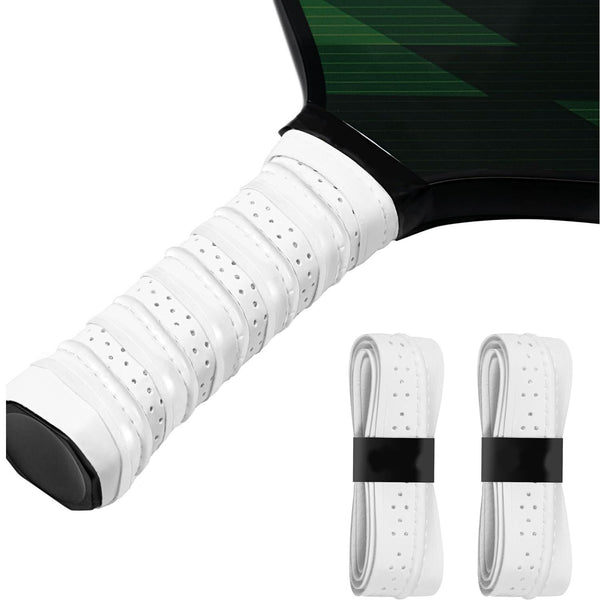 2-Pack White Anti-Slip PU Overgrip Tape for Pickleball, Tennis & Badminton Rackets - Sweat-Absorbing Handle Wrap with Perforated Design