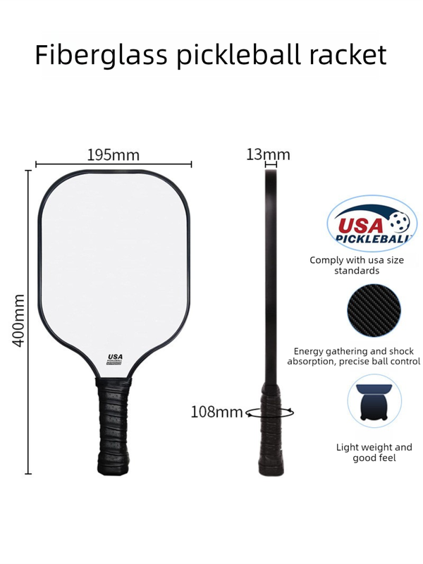 Black and White Fiberglass Pickleball Paddle Set - 2 Minimalist Paddles, 4 Balls, and Carry Bag for Outdoor Play