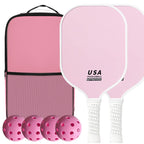 Pink Fiberglass Pickleball Paddle Set - 4 Minimalist Paddles, 8 Balls, and 2 Carry Bags for Outdoor Play