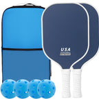 Dark Blue Fiberglass Pickleball Paddle Set - 4 Minimalist Paddles, 8 Balls, and 2 Carry Bags for Outdoor Play