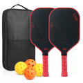 Red and Black T700 Carbon Fiber Pickleball Paddle Set - 16mm Textured Matte Finish with Oxford Carry Bag & PE Balls