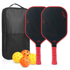 Red and Black T700 Carbon Fiber Pickleball Paddle Set - 16mm Textured Matte Finish with Oxford Carry Bag & PE Balls