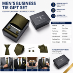HB378 Dark Green Premium Men's 4-Piece Formal Tie Set -  Necktie, Pocket Square, Cufflinks, and Tie Clip in a Luxury Gift Box