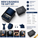 HB383 Dark Blue Premium Men's 4-Piece Formal Tie Set -  Necktie, Pocket Square, Cufflinks, and Tie Clip in a Luxury Gift Box