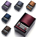 HB383 Dark Blue Premium Men's 4-Piece Formal Tie Set -  Necktie, Pocket Square, Cufflinks, and Tie Clip in a Luxury Gift Box