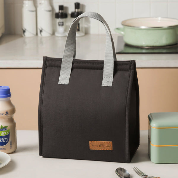 2-Piece Black Vertical Lunch Tote Set – Compact Insulated Meal Bag with Large Capacity and Durable Handle for Daily Use