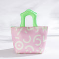 Pink Insulated Lunch Bag – Multi-Color Printed Tote with Padded Handle for Students & Office Workers
