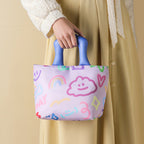 Purple Insulated Lunch Bag – Multi-Color Printed Tote with Padded Handle for Students & Office Workers