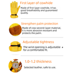Size XL Golden Yellow Top-Grain Cowhide Protective Work Gloves, Durable Wear-Resistant Labor Safety Solution for Local Industrial Professionals