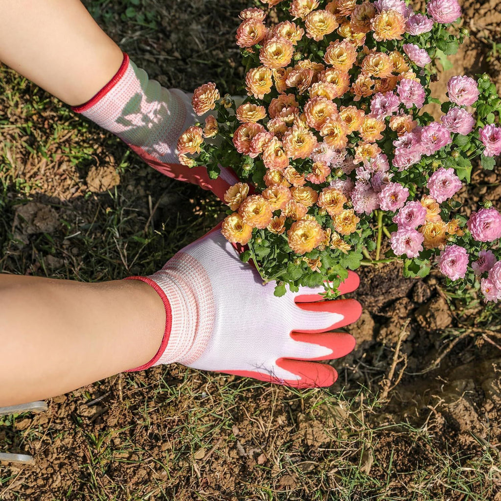 3 Pairs Purple Gardening Gloves with Breathable Latex Coating - Non-Slip Protective Work Gloves for Yard Work Planting and Outdoor Maintenance - All-Day Comfort and Dexterity for Gardeners