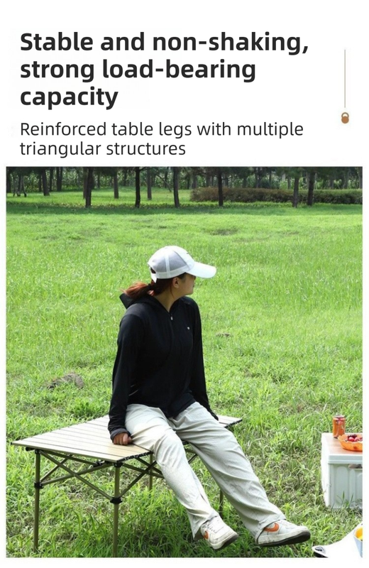 95CM Black Portable Folding Egg Roll Camping Table + 4-Pack 36CM Chairs with Storage Bag & Mesh Net- Heavy-Duty Carbon Steel Picnic Table for 4-6 People