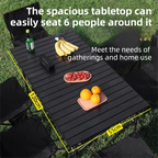 120CM Black Portable Folding Egg Roll Camping Table + 4-Pack 36CM Chairs with Storage Bag & Mesh Net- Heavy-Duty Carbon Steel Picnic Table for 6-8 People