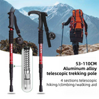 53-110 CM Red Ultralight Telescopic Aluminum Trekking Pole (4-Section Straight Handle) - Professional & Compact Shock-Absorbing Trail Support