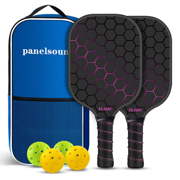 Black and Pink Lightweight Fiberglass Pickleball Paddle Set - 2 High-Rebound Rackets with PU Comfort Grip, 4 Balls and Carry Bag for Outdoor Play