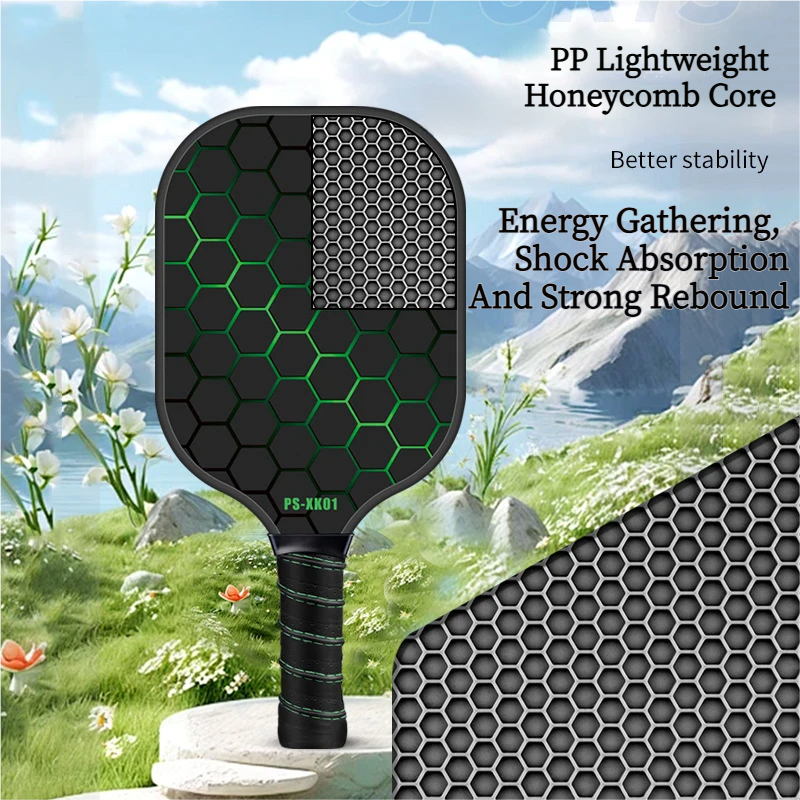 Black and Green Lightweight Fiberglass Pickleball Paddle Set - 2 High-Rebound Rackets with PU Comfort Grip, 4 Balls and Carry Bag for Outdoor Play