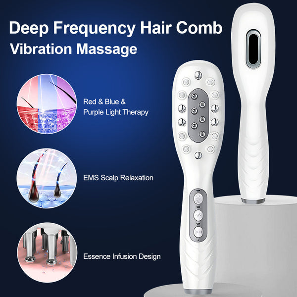 White Porrtable EMS Vibration Scalp Massager & Hair Growth Comb