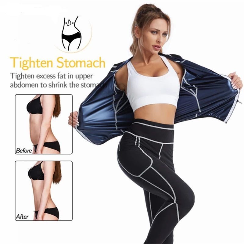 S Size Black and Blue Women's Workout Sauna Sweat Suit Set: Long Sleeve & Leggings - High Elasticity Compression Shapewear for Weight Loss & Yoga