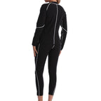 L Size Black and Blue Women's Workout Sauna Sweat Suit Set: Long Sleeve & Leggings - High Elasticity Compression Shapewear for Weight Loss & Yoga
