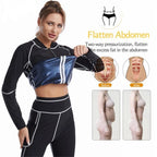 S Size Black and Silver Women's Workout Sauna Sweat Suit Set: Long Sleeve & Leggings - High Elasticity Compression Shapewear for Weight Loss & Yoga