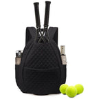 Black Large Tennis & Pickleball Quilted Backpack and Sports Travel Tote for Men and Women - Racket Compartment, 2 Side Pockets & Multi-Pocket Organization (32x17x44.5 CM)