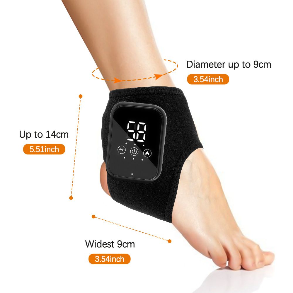 2-Pack Black Wireless Rechargeable Heated Ankle Massager - 3 Heat Levels & 3 Vibrating Intensities Foot Joint Wrap for Pain Relief and Recovery