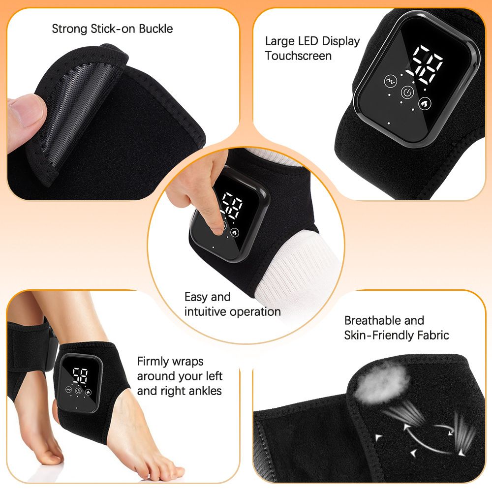 Grey Wireless Rechargeable Heated Ankle Massager - 3 Heat Levels & 3 Vibrating Intensities Foot Joint Wrap for Pain Relief and Recovery