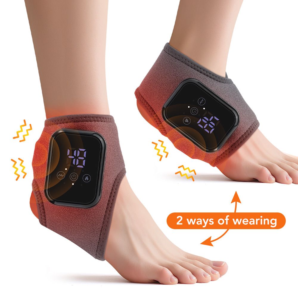 2-Pack Grey Wireless Rechargeable Heated Ankle Massager - 3 Heat Levels & 3 Vibrating Intensities Foot Joint Wrap for Pain Relief and Recovery