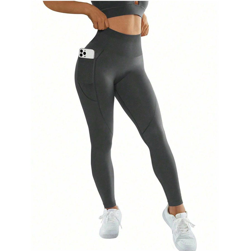 M Size Pink Breathable High-Waist Ruched Butt-Lift Yoga Leggings - Dual Pockets & No Front T - LineNaked-Feel Performance Tights for Gym, Running & Pilates