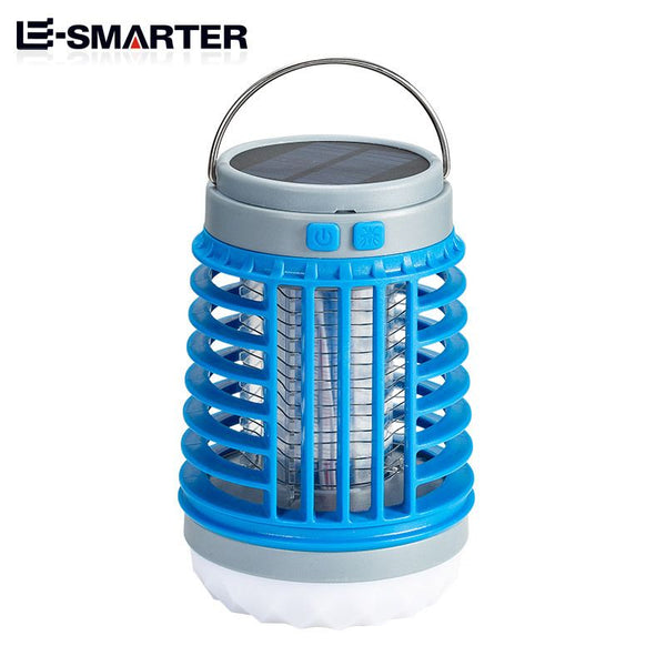 Blue 2-in-1 Cordless Flashlight & Zapper Lantern - Solar / USB Charging, 360° High Voltage Grid and Hanging Hook - Waterproof Mosquito Killer & 4-Mode Camping Light for Outdoor, Home & Patio