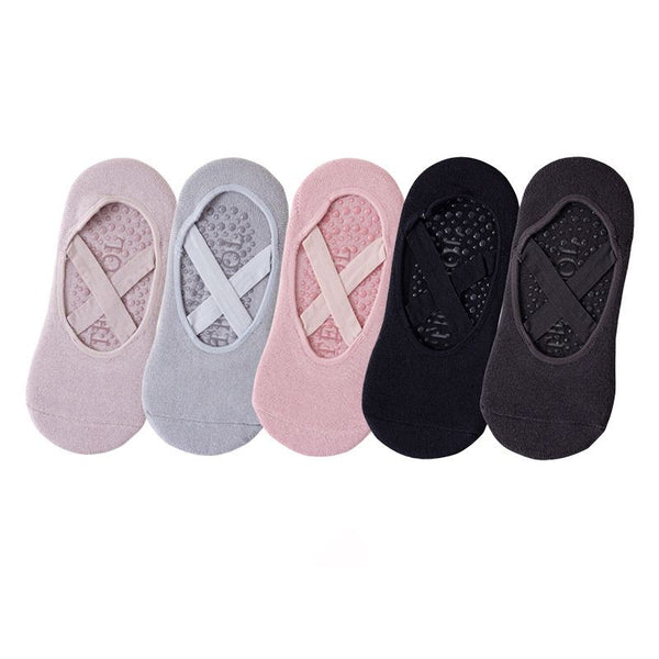 5-Pair Premium Non-Slip Yoga & Pilates Socks with Elastic Cross-Straps - Breathable Cotton Ballet-Style High Grip Socks (5-Colors)