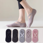 5-Pair Premium Non-Slip Yoga & Pilates Socks with Elastic Cross-Straps - Breathable Cotton Ballet-Style High Grip Socks (5-Colors)