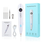 White USB Powered Physical Mole Removal Pen with LCD Display, 7 Needles & 9-Levels Adjustable Intensity - Professional Skin Tag and Dark Spot Remover