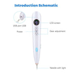 White USB Powered Physical Mole Removal Pen with LCD Display, 7 Needles & 9-Levels Adjustable Intensity - Professional Skin Tag and Dark Spot Remover