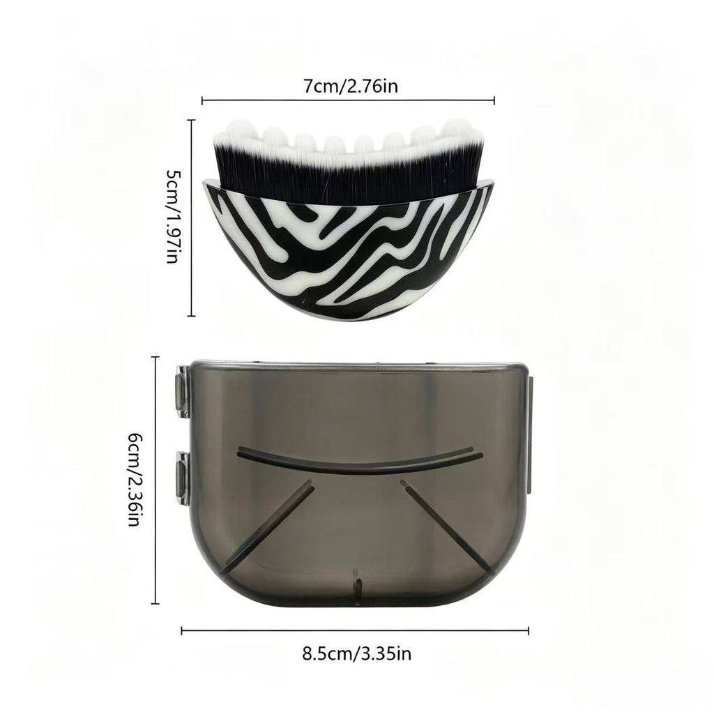 Zebra print Lymphatic Contour Face Brush - Curved Facial Eye Neck Massage Tool - Nylon Bristle Body Brush for Skin Tightening Circulation Detox - Plastic Handle Dry Brushing