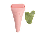 2-piece Pink Face Ice Roller with Gel Cooling Head and Gua Sha Board- Reusable PP and Gel Cold Massage Tool for De-Puffing, Soothing, and Refreshing Skin, Easy to Freeze, Comfortable Grip, Daily Skincare Essential