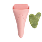 2-piece Pink Face Ice Roller with Gel Cooling Head and Gua Sha Board- Reusable PP and Gel Cold Massage Tool for De-Puffing, Soothing, and Refreshing Skin, Easy to Freeze, Comfortable Grip, Daily Skincare Essential