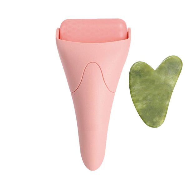 2-piece Pink Face Ice Roller with Gel Cooling Head and Gua Sha Board