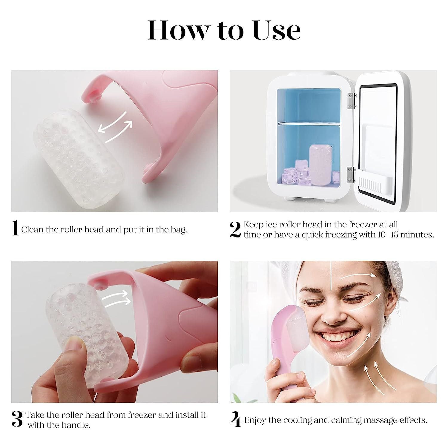 2-piece Pink Face Ice Roller with Gel Cooling Head and Gua Sha Board- Reusable PP and Gel Cold Massage Tool for De-Puffing, Soothing, and Refreshing Skin, Easy to Freeze, Comfortable Grip, Daily Skincare Essential