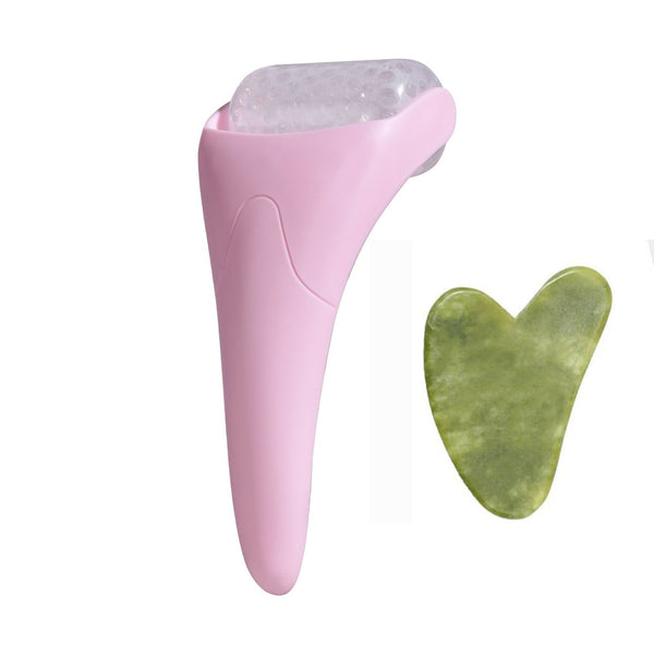 2-piece Light Pink Face Ice Roller with Gel Cooling Head and Gua Sha Board